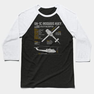 UH-1 Iroquois Huey US Army Military Helicopter Blueprint Baseball T-Shirt